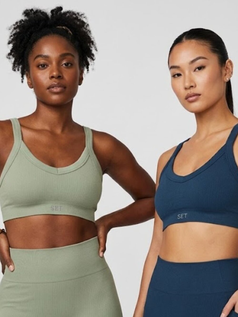 Set Active SCULPTFLEX Low Back Cami Green Blue Ribbed Sports Bra Bundle Size S